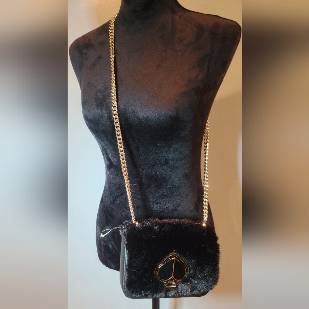 Rare Kate Spade Nicola Black Twistlock Bag with Faux Fur (Never Used)